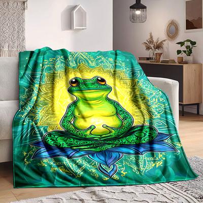 1pc Meditation Frog Blanket Lightweight Flannel Blanket Throw Blanket For Sofa, Bed, Travel, Camping, Livingroom, Office, Couch, Chair, And Bed Yy2510