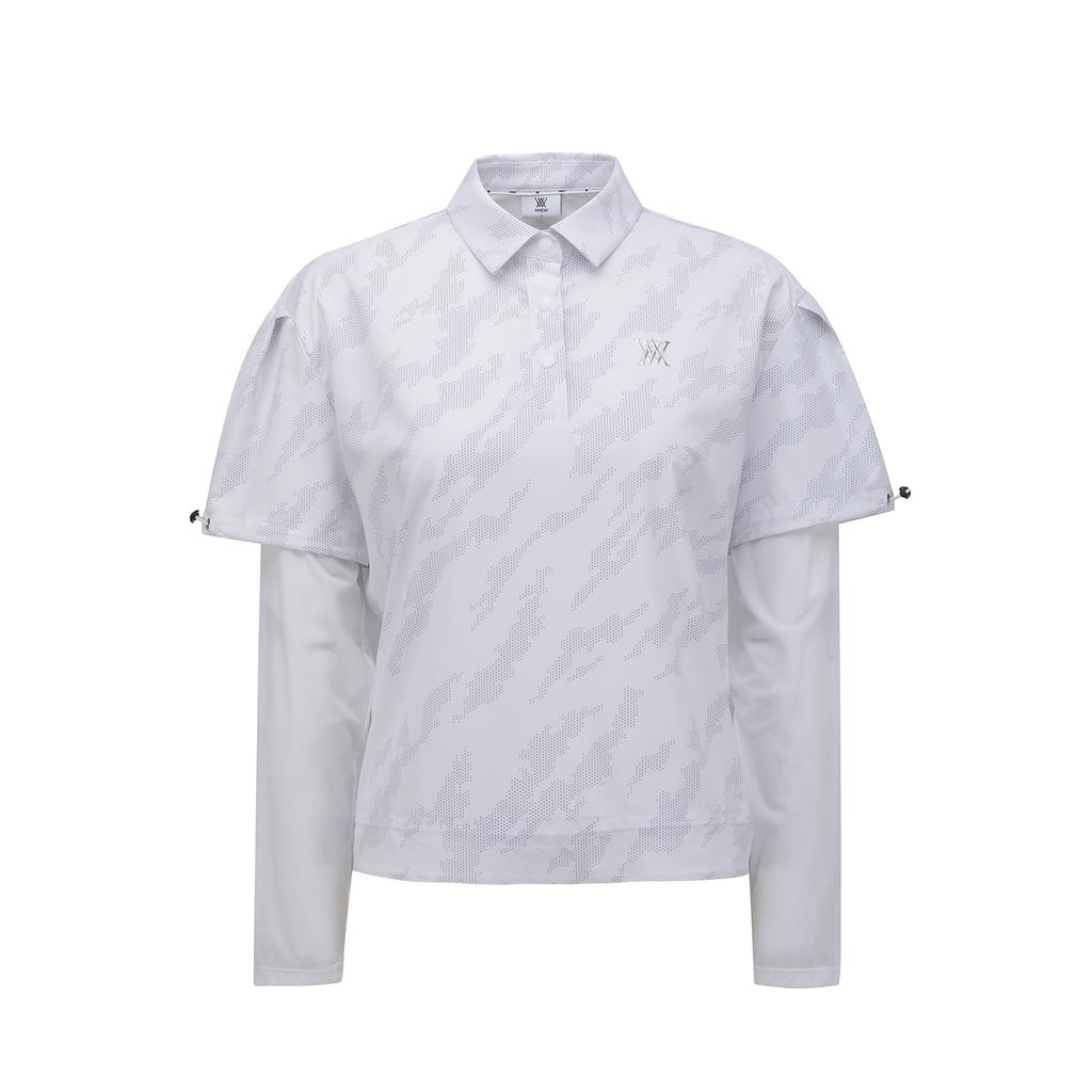 ANEW GOLF Women Sp Layered Pattern Long T-Shirt_Wh