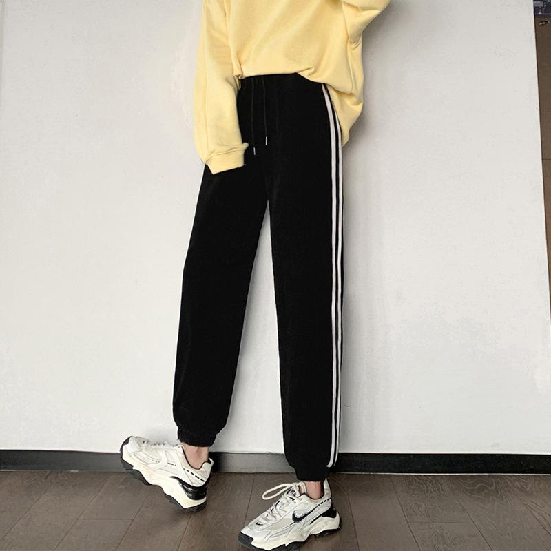 Corduroy autumn and winter sports high waist retro dad Harlan pants age-reducing casual loose versatile sweatpants leggings women