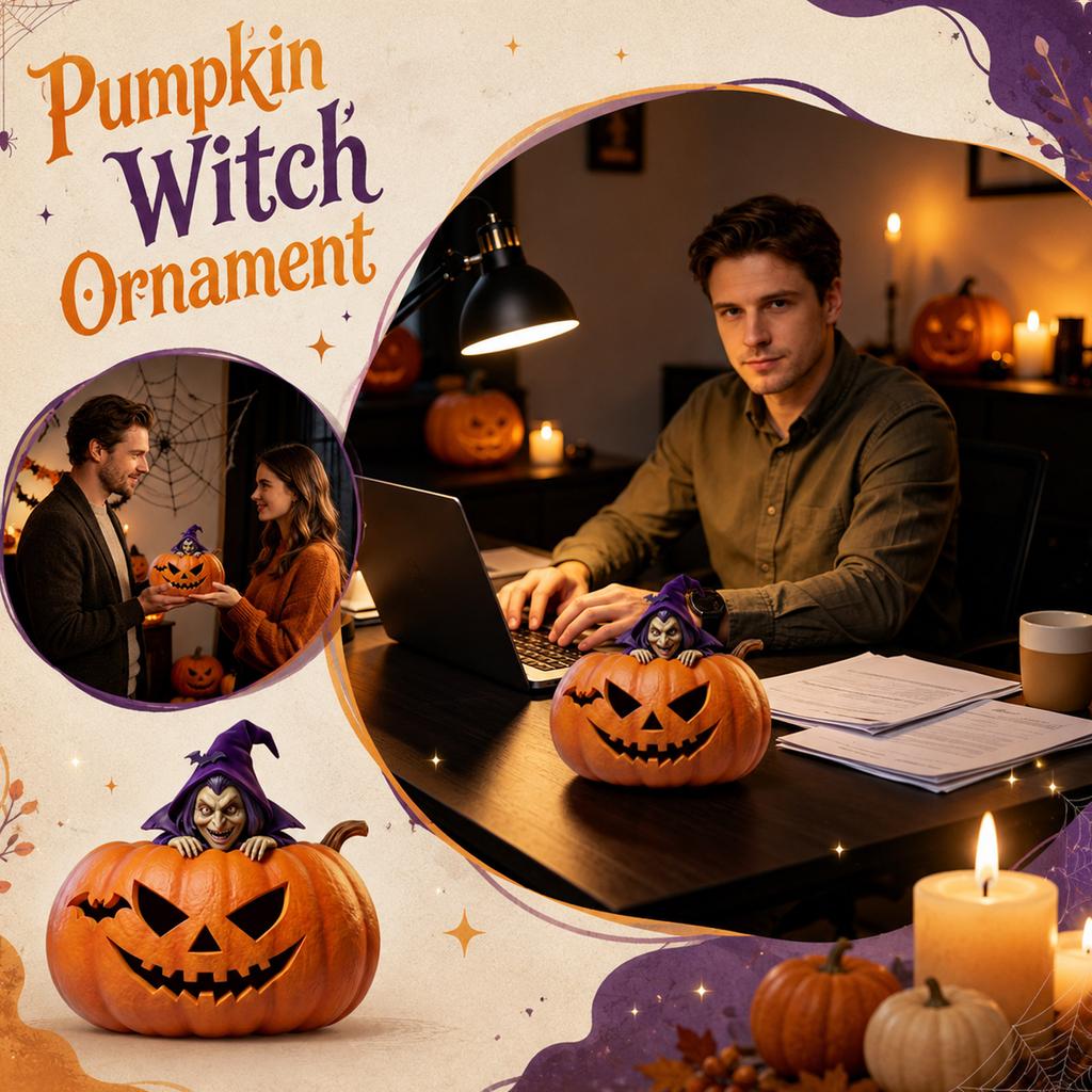 Halloween Resin Pumpkin Witch Ornament for Home Decor