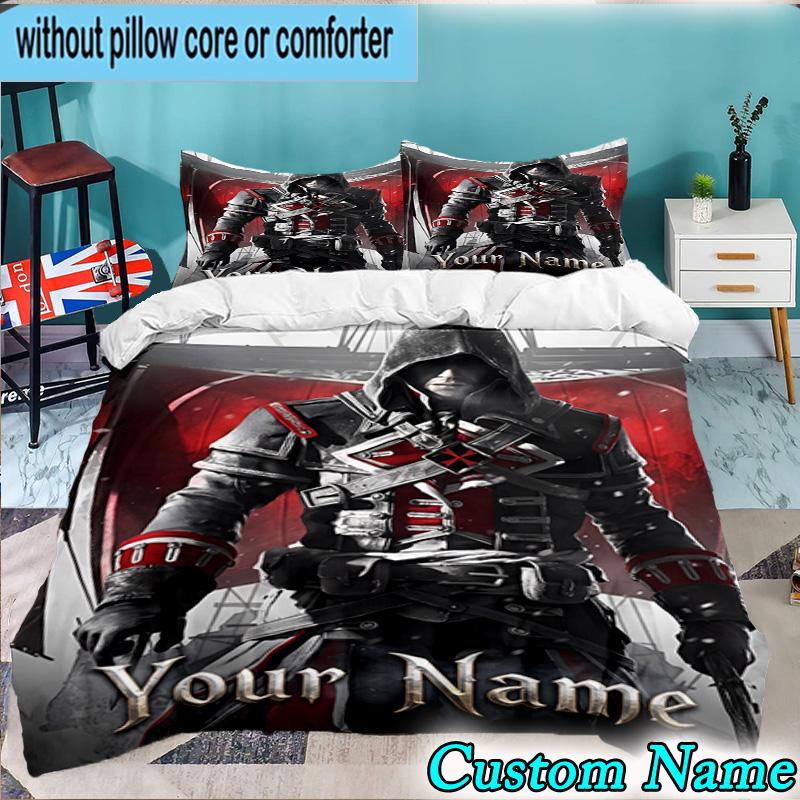 Custom Name Assassin Game 3PCS Bedding Set For Bedroom Dormitory,Including 1pc Duvet Cover And 2pcs Pillowcases Large size Fan gift