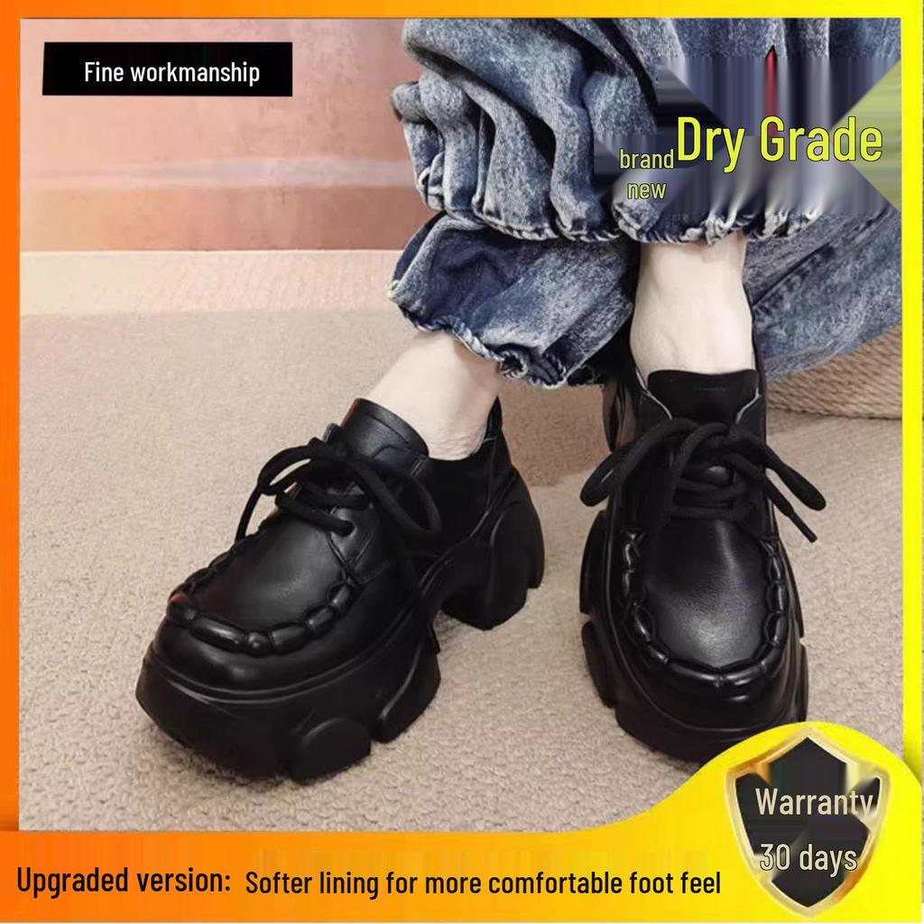 Spring 2025 Retro Chunky Heel Women's Genuine Leather Shoes - Handmade, Round Toe, Lace-Up Platform Design