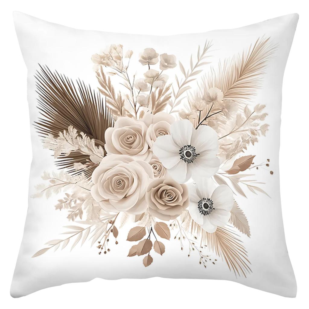 Beige Floral Patterned Cushions for Home Decor Polyester Pillowcase, Sofa Decorative Cushion Cov Headboard Pillow