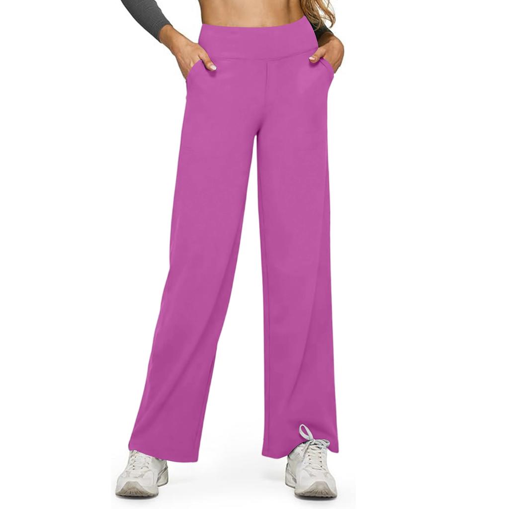 Women's Casual High-waisted Straight-leg Pants, Loose Pocket Yoga Pants