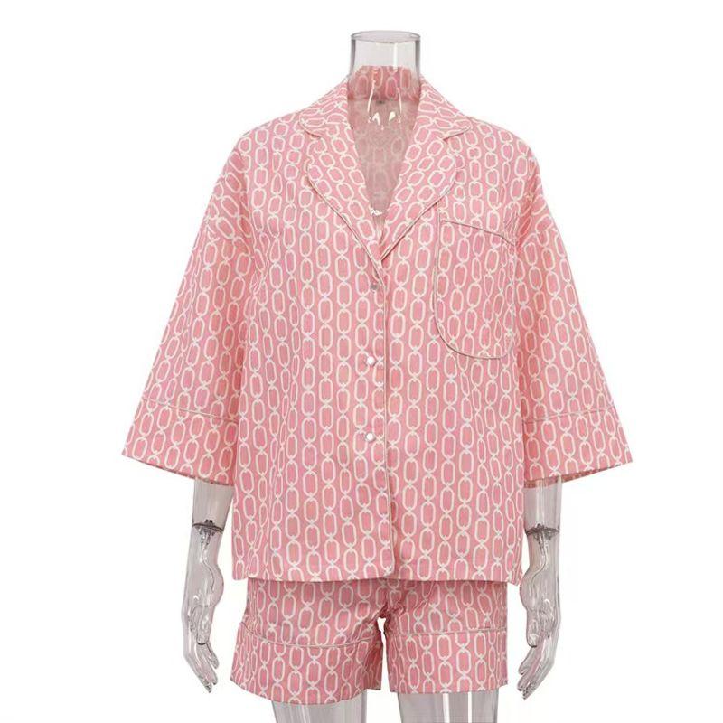 

Fashion Style New Arrival Fashion Loose Casual Print Shirt Shorts Suit Shirt and Shorts Set Pink L