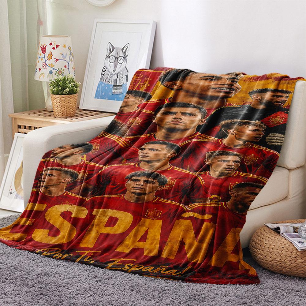 1 Pieza Manta de Franela Estampada de la Selección Nacional de Fútbol de España Adecuada para Todas las Estaciones para Decoración del Hogar Calidez y Comodidad Regalos Regalo Navideño