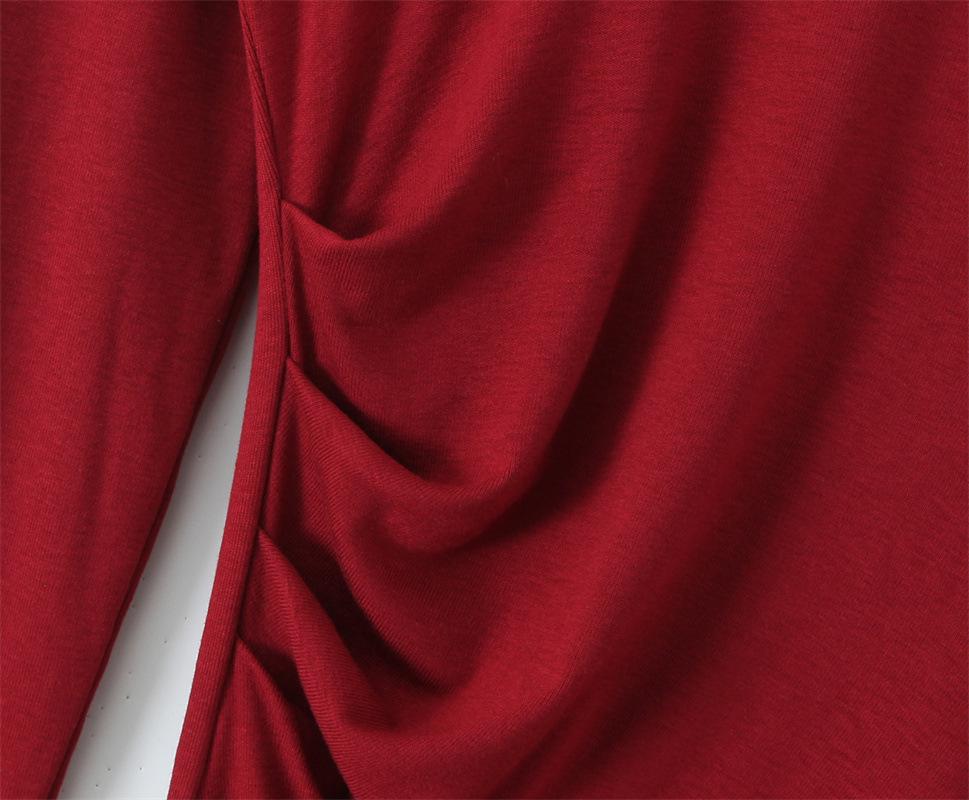 Elegant Women's High-Neck Pleated Long-Sleeve Dress: Autumn/Winter Inner Layer, Retro Yujie Style, Waist-Cinched, Hip-Hugging Long Skirt.