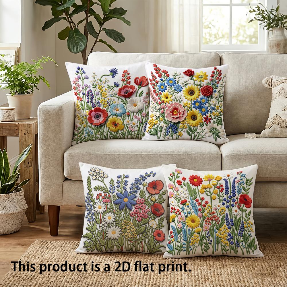 1pc Bohemian Wildflower Floral Throw Pillow Covers 2D Flat Printed Soft Cushion Cases For Home Sofa Bedroom Decor Cushion Cover