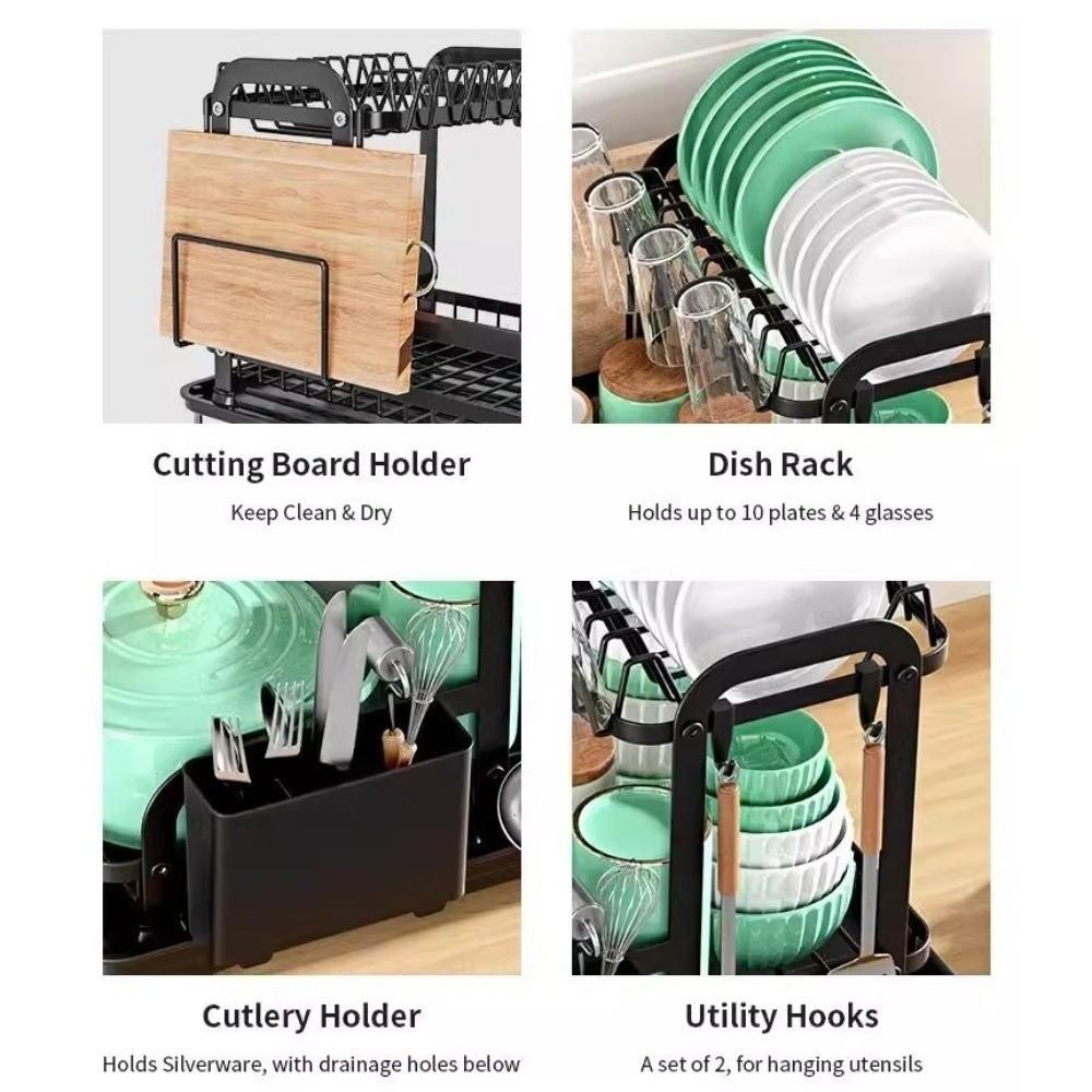 Extendable Drain Pipe Kitchen Dish Storage Rack Kitchen Plates Organizer for Sink Countertop