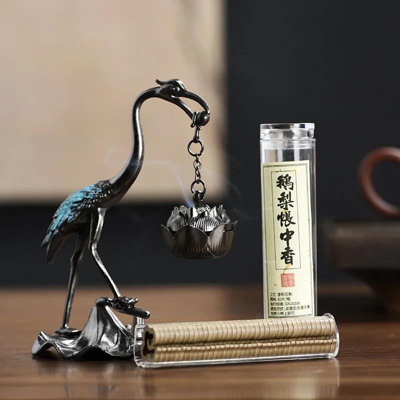 Vintage Alloy Lotus Hanging Stove Iron Crane Buddhist Lotus Incense Burner Table Alloy Sandalwood Incense Burner