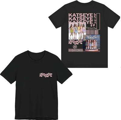 K Popowe Topy Katseye Merch Ilustracja Dotykowa Rock and Roll Hip-hop Rap Top High Street Sportowy Casual T-shirt Męski Damski Para