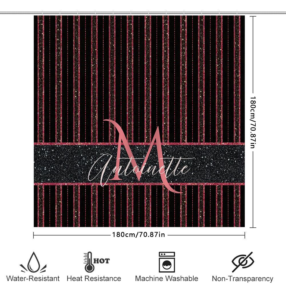 Bathroom Decor Black Pink Striped Shower Curtain Name Custom Size Waterproof Bathroom Liner Set