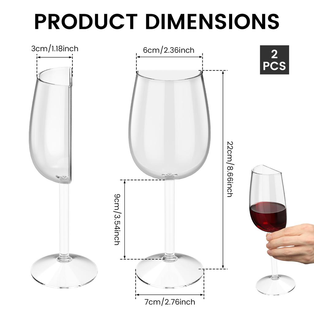 Half Wine Glass Semicircular Red Wine Cups Goblet Transparent White Wine Juice Drink Cup for Birthday Party Bar, Wedding, Gift