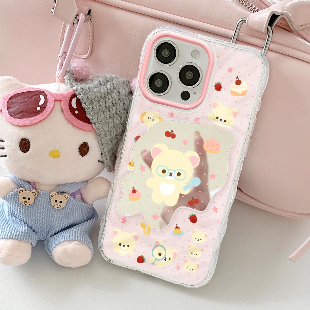 Cake Bear Wave Mirror Suitable for Apple 16/15/iphone13promax Huawei Makeup Mirror Mobile Phone Case