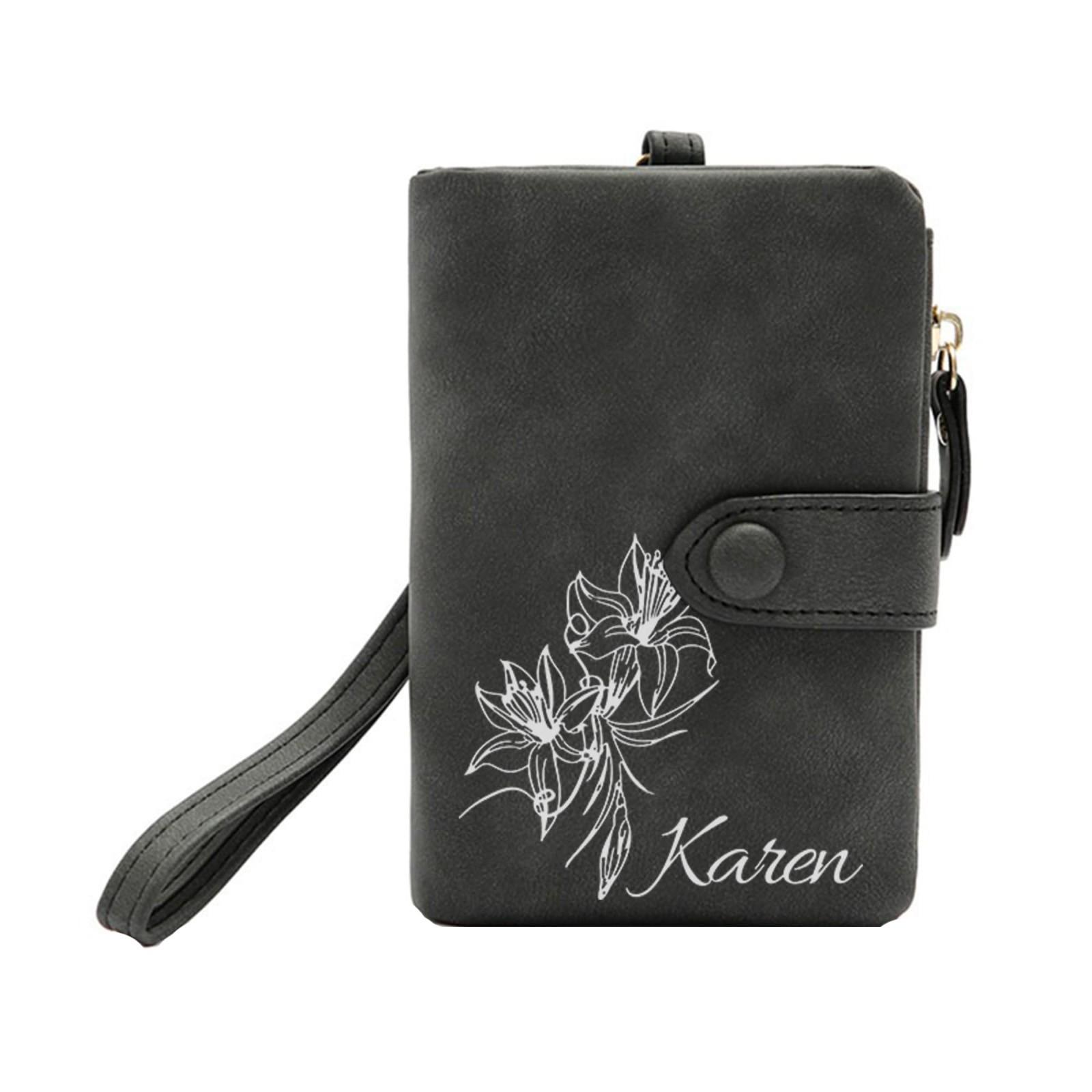 Персонализированный кошелек с индивидуальными цветами на день рождения и именем кожаный кошелек с индивидуальными цветами на день рождения праздничный подарок One Size чёрный 1529₽