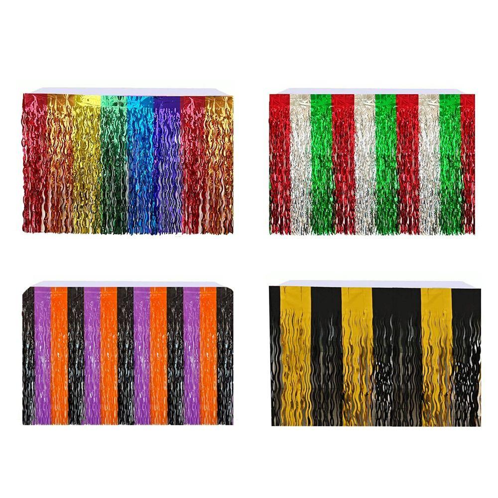 Colorful Rainbow Wavy Table Skirt 75*275cm Table Dress Graduation Ceremony Table Dress Metallic Foil Tinsel Table Cloth
