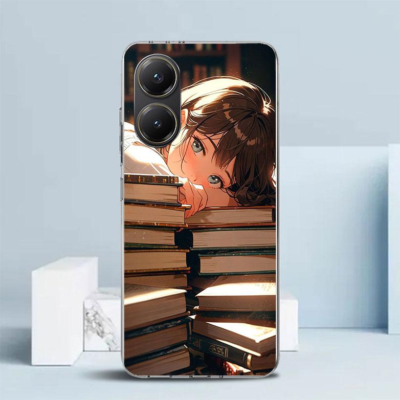 Read Books Illustration Reading Soft Cover for Xiaomi Poco F7 Ultra X7 X6 X5 Pro M7 Phone Case Redmi 15 15C 13 13C 12 12C 10 10C