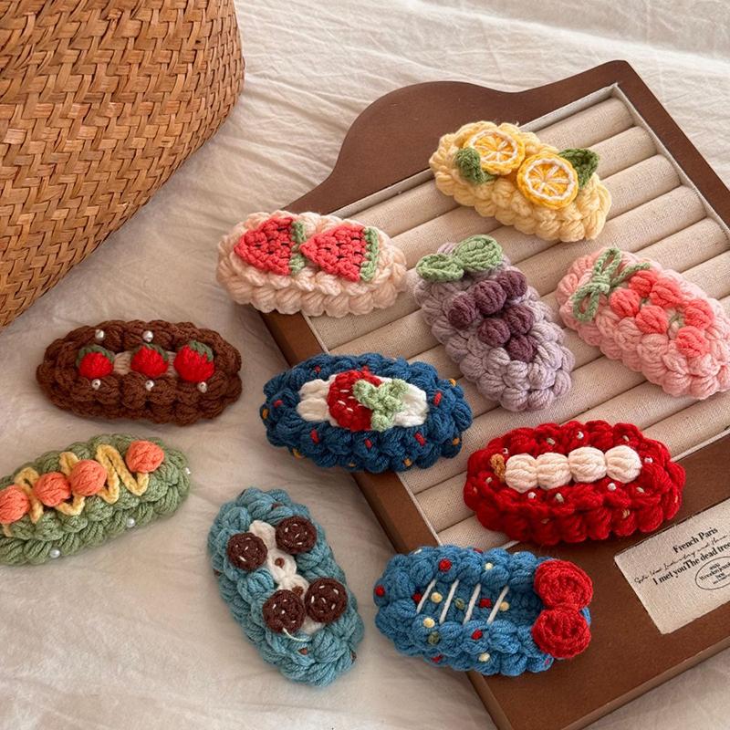 Håndlavet Hæklet Uld Sød Og Sød Hårklemme Tegneserie Frugt Efterår Og Vinter Bb Klemme Pandeskal Klemme Hårklemme HårAccessories