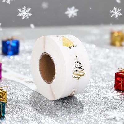 Christmas Stickers Bulk 500 Pieces Gold Foil Tree Decals 2.5cm/1-Inch Adhesive Transparent Gold Foil Holiday Stickers Roll