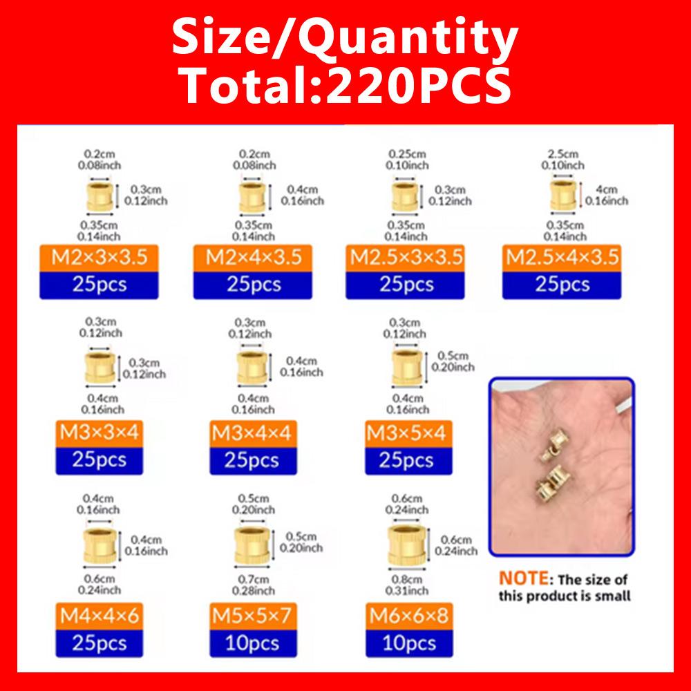 111PCS/1 SetM1 M1.1 M1 M1 M1 M6 Brass Heat Insert Nut Hot Melt Nutinsert Thread Knurled Double Twill Embedment Nuts