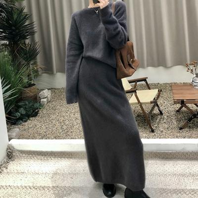 Straight Skirt + Sweater Two-piece Set Autumn and Winter New Lazy Wind Large Size Set Knitted Sweater Women