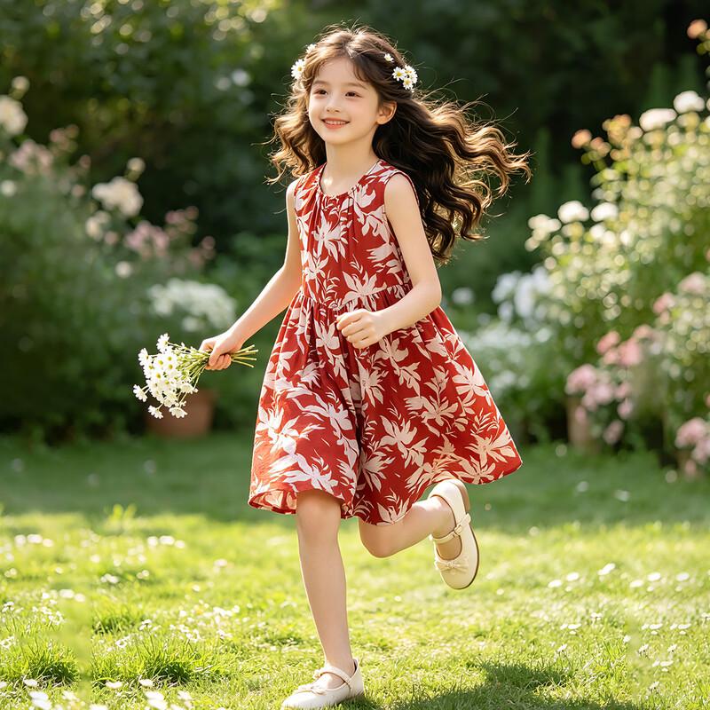 

Xiao Yinman Girls Fresh Floral A-Line Summer Dress 160