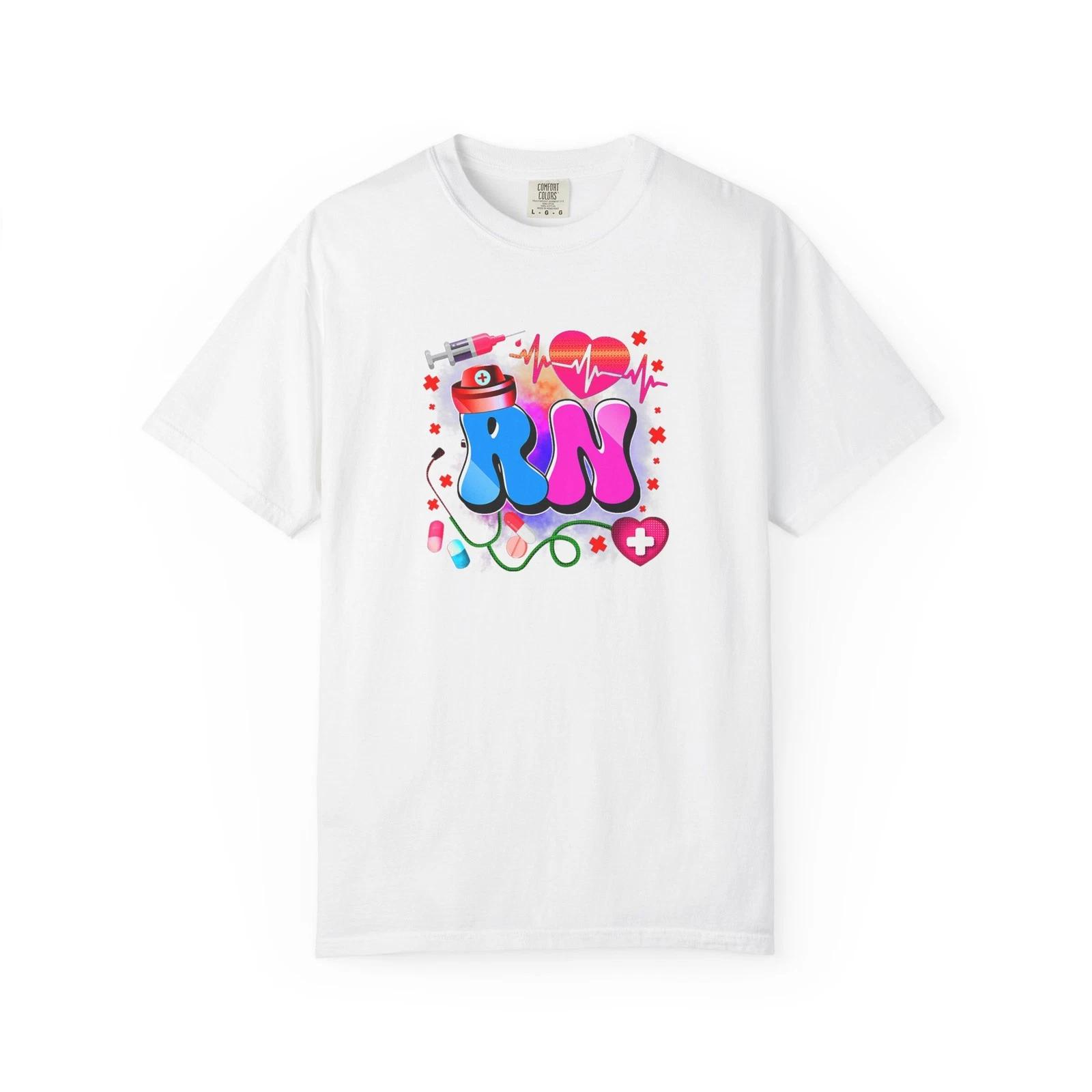 

Colorful RN Love T-Shirt | Unisex Garment-Dyed Tee for Nurses, Nurse M