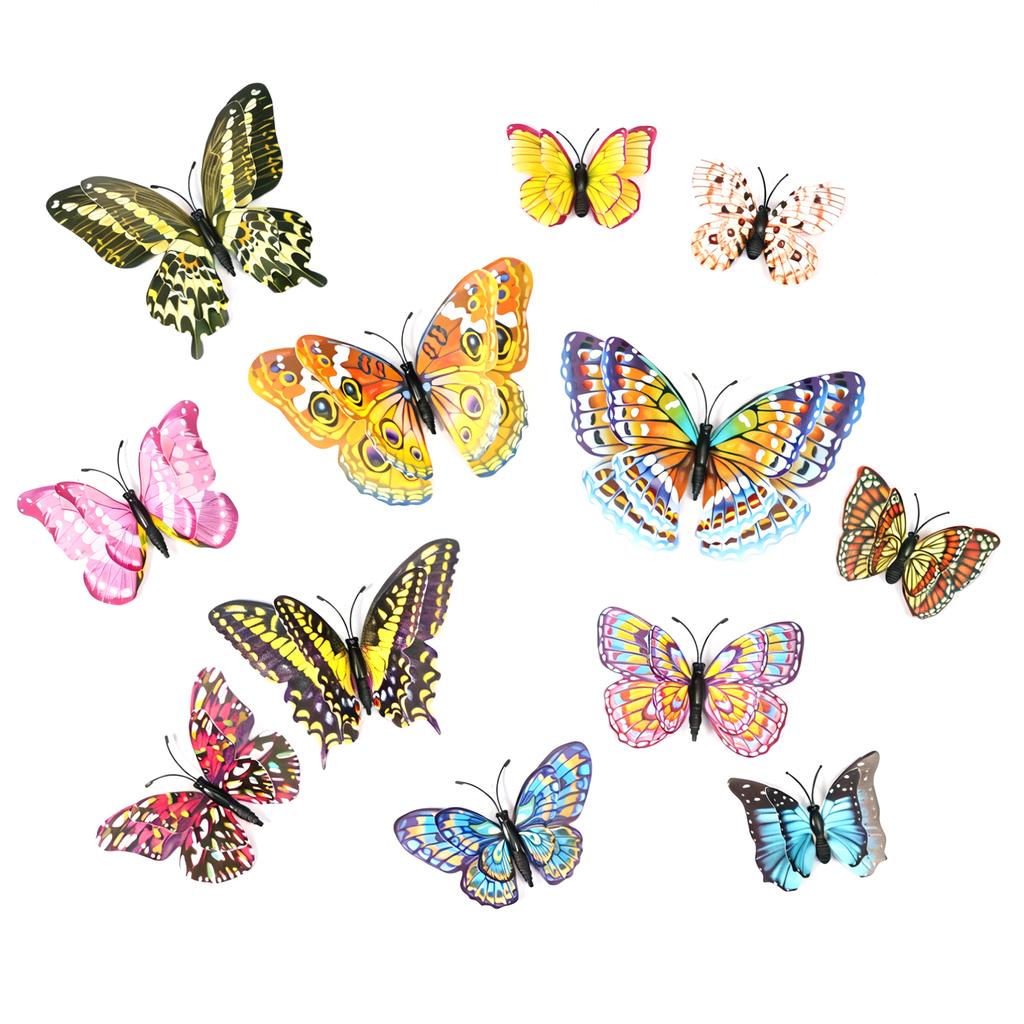 12 Pcs 3D Butterfly Wall Stickers Reusable Wall Sticker Waterproof Wall Sticker Decor Luminous Double-layer Butterfly Decoration