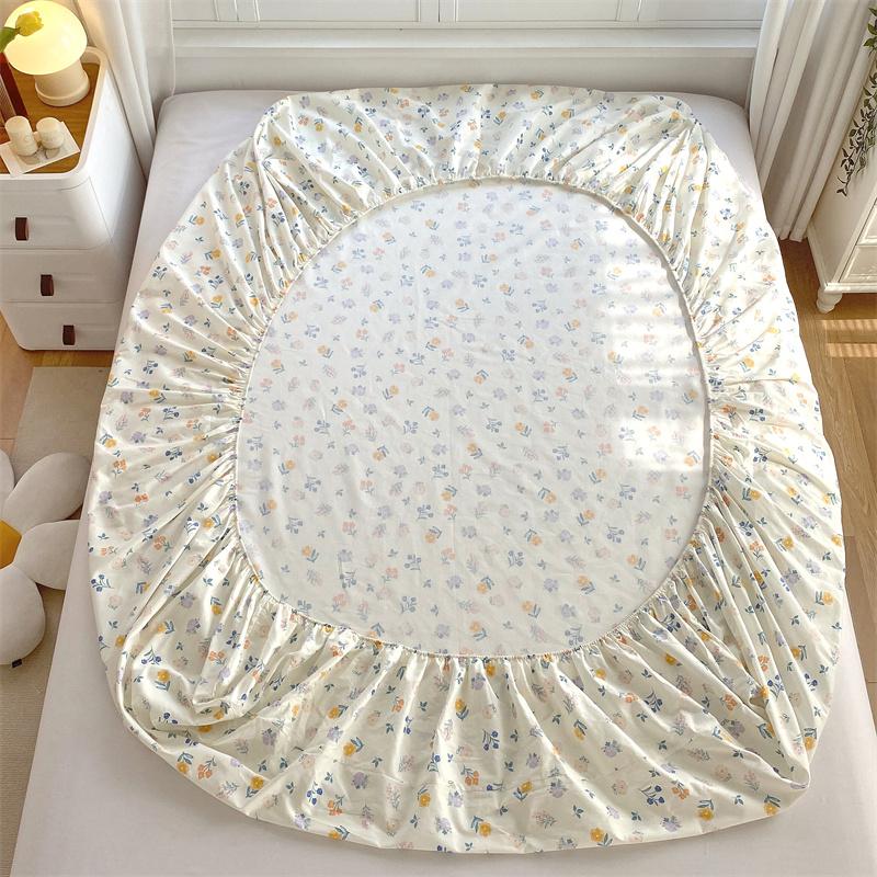 Bonenjoy 1 Pc 100%Cotton Fitted Sheet Floral Flower Printed Bed Cover With Elastaic Queen/King Size Bed Fitted Sheet 180X200Cm