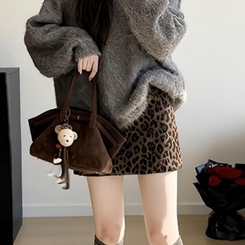 

Women s High Waist Leopard Print Woolen Bodycon Skirt - Autumn/Winter 2026 Collection Extra Large кофейный