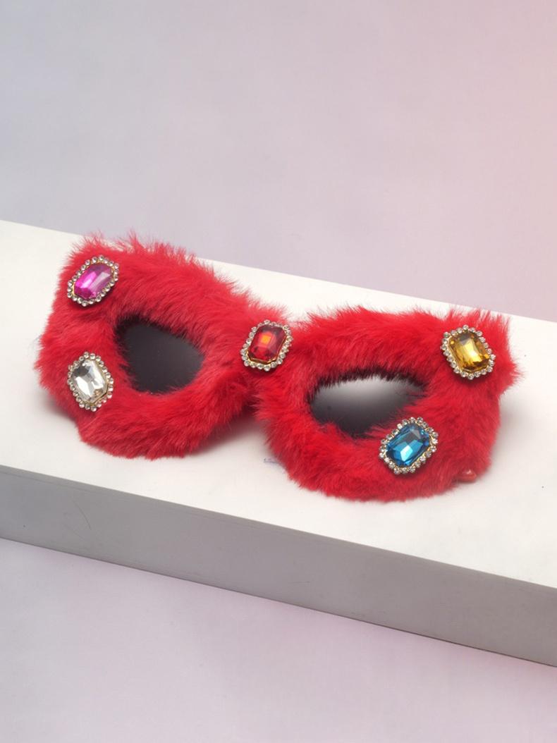 

Plush Cat Eye Sunglasses Colorful Furry Frame Gem Accents Cute Shades for Girls Ideal for Photoshoots&Dress Up KJ157
