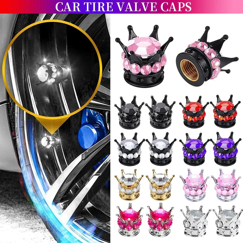 Crown Design Diamond Tire Caps Car Valve Stem Decorative Covers Dustproof Tire Valve Stem Cap Valve Protectors Car Wheel Valve Stems 1