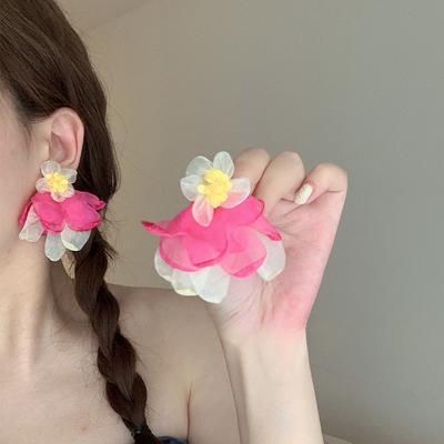 Frühling und Sommer neue Urlaubstrends einzigartige Chiffonblumen übertriebene Ohrringe Ohrclips ohne Ohrlöcher