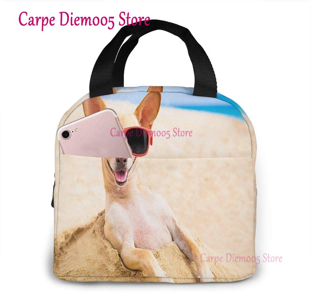 Unisex Food Warmer Bag Chihuahua Dog Lunch Bag Reusable Lunch Box Lunch Cooler Tote