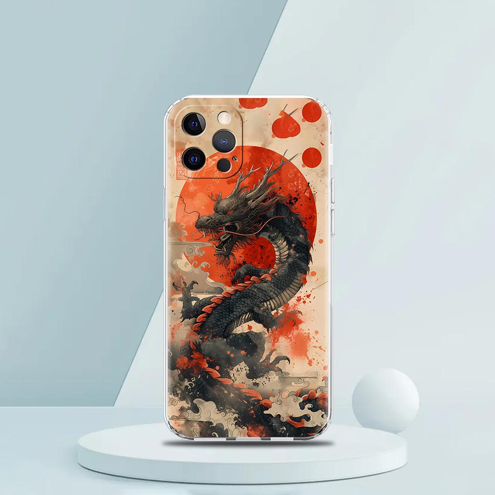 Für iPhone 15 16 14 13 12 mini 11 Pro Max XS X XR SE 7 8 Plus Silikon Klare Hülle Illusionäre Farbe Chinesischer Drache Handyhülle