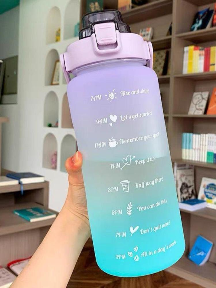 2L Large-capacity Water Bottle With Bounce Lid Timeline Reminder Leak-proof Frosted Cup For Outdoor Sports And Fitness