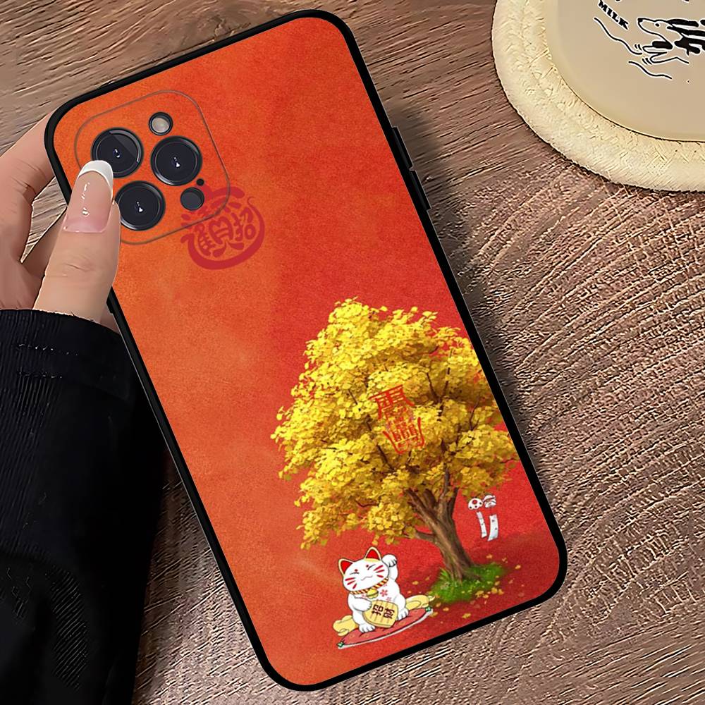 Custodia per Telefono Gatto Portafortuna Per iPhone 16 15 14 13 12 Mini 11 Pro XS Max X XR SE 6 7 8 Plus Copertura Morbida in Silicone