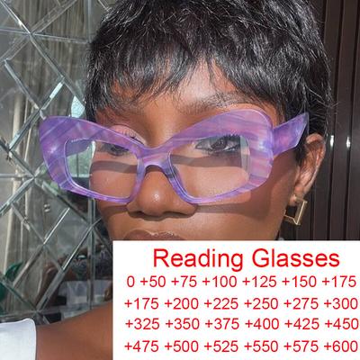 Luxury Designer Oversized Reading Glasses Women Fashion Purple Stripes Thick Frame Blue Light Blocking Eyewear