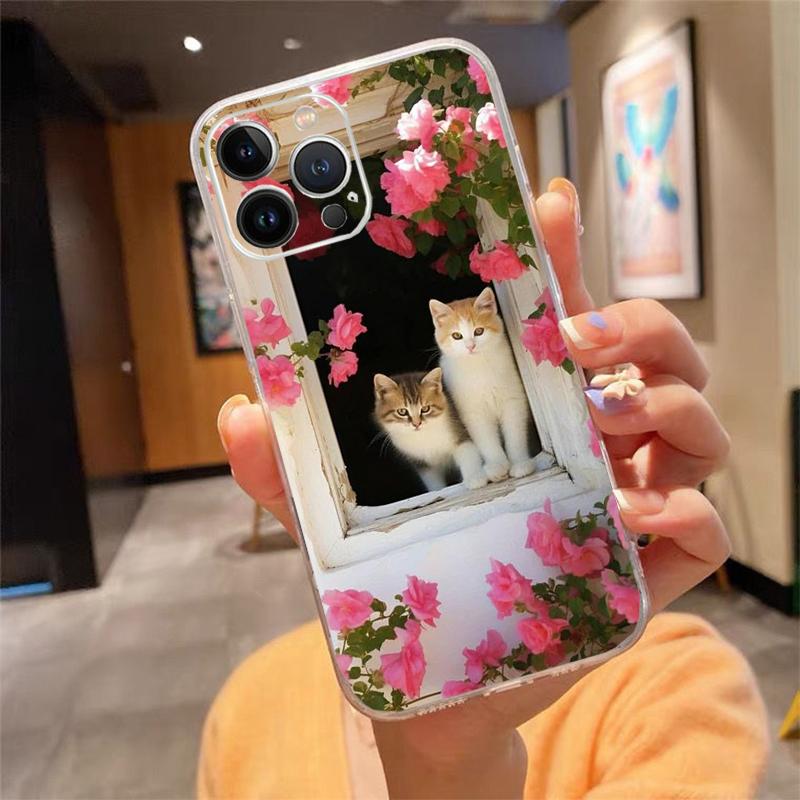 Flower Cats Phone Case For Iphone 17ProMax 17 Pro Air 16 15 14 13 Pro Max 16 15 14 13 Pro 15Plus