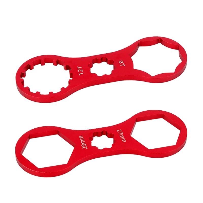 Aluminum Alloy Bicycles Fork Cap Wrenches with Two End Openings and Toothed Center Opening for Suspension Fork Maintenance