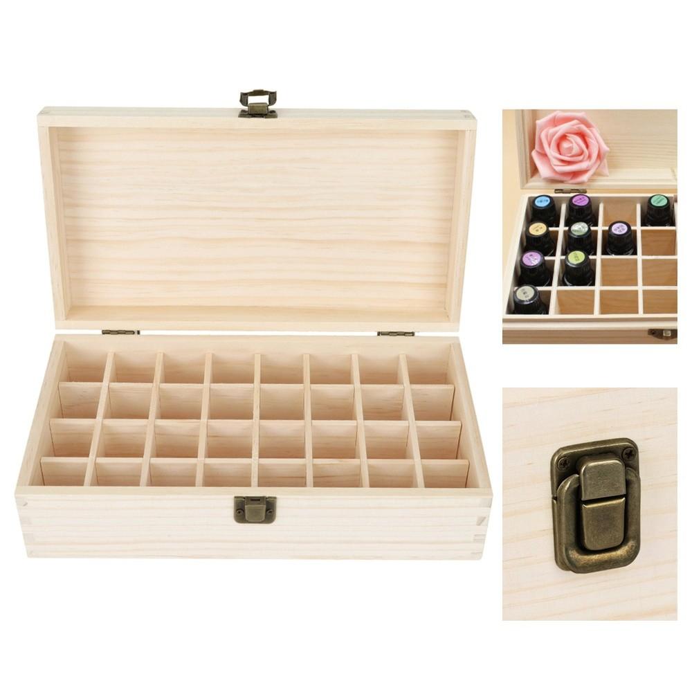 Wooden Material 32 Grids Wooden Essential Oil Storage Box 36 Bottles Capacity Aromatherapy Fragrance Bottle Organizer