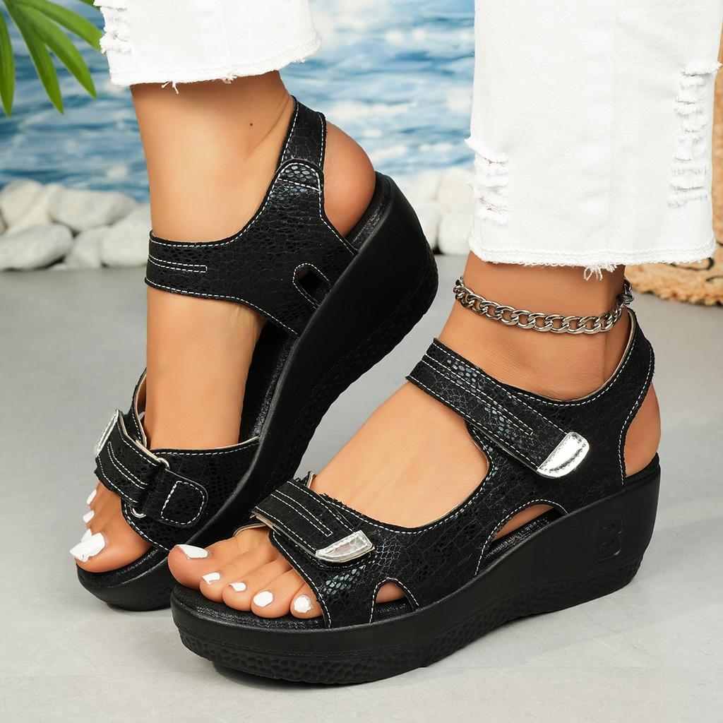 Fashion Ladies Shoes 2025 High Quality Hook Loop  Women's Sandals New Open Toe Casual Shoes Summer Solid Wedge Sandals Zapatos