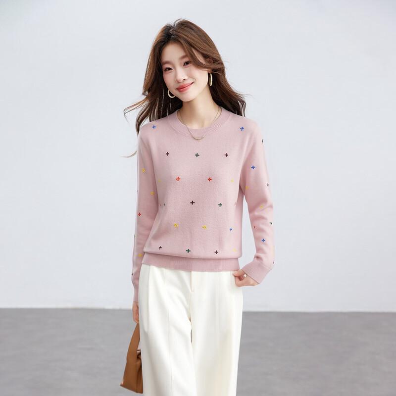 Shaxi Women's 100% Cashmere Embroidered Pullover Sweater