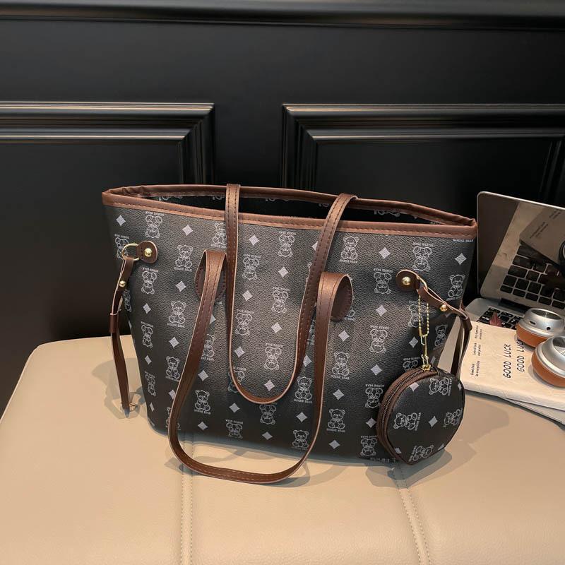 

Сумка-тоут под мышкой с принтом медведя, новая, большой вместимости, портативная, для поездок на работу, дорожная, через плечо, высокой текстуры чёрный