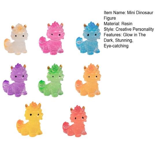 8Pcs Mini Dinosaur Figures, Glow In The Dark Miniature Chinese Mythical Creature Statue, Tiny Resin Animals Ornaments for Fairy Garden,