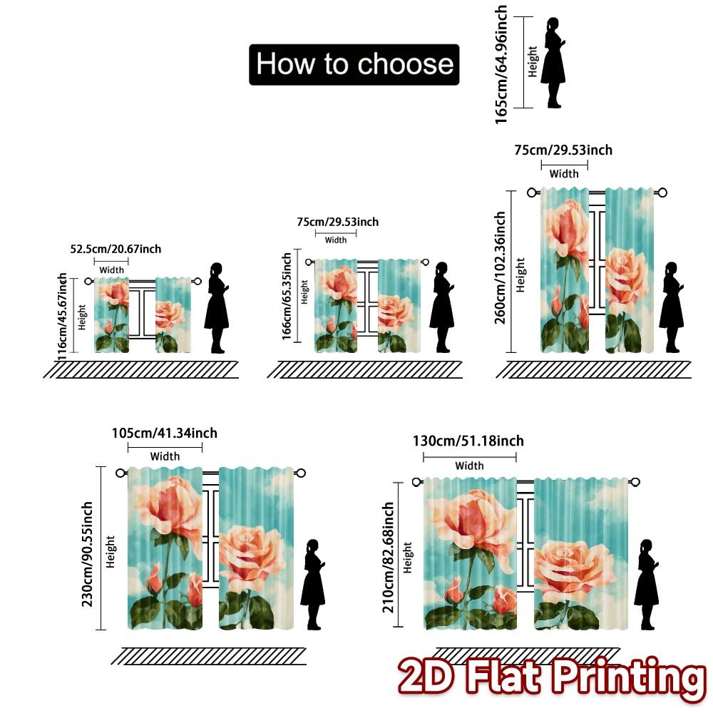 2D FLAT PRINTING 2pcs Curtains (Without Rod) Floral Elegance Design(1) Holiday April Fools is Day Printed Curtains Versatile