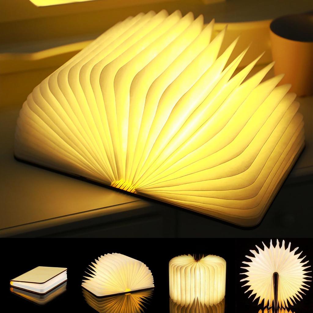 Foldable Book Lamp - Wooden Paper LED Mood Light, Three Colors, USB Charging, Bedside Table Lamp, Creative Night Light, Home Decor Gift for Book