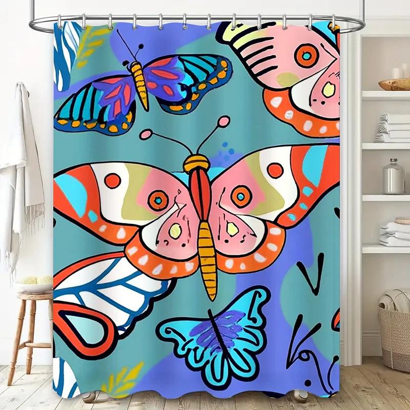 Colorful Butterfly Shower Curtain Water Resistant Fabric for Bathroom Decorations Perfect Gift Idea