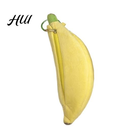 School Supplies Organizer Pencil Case Large Capacity Plush Simulated Banana Shape Soft Pouch Zipper Closure Pen Holder Multifunctional Stationery Banana