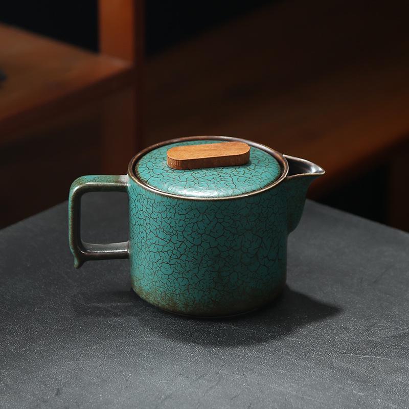 Retro Japanese Green Glaze Teapot with Side Handle - Ceramic Kung Fu Tea Set for Home Use